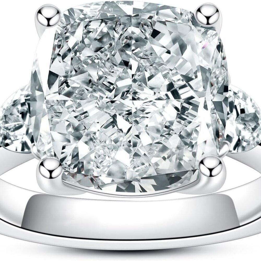 Cubic Zirconia Engagement Ring 7ct Cushion Cut 6.5 White Gold Plated Women